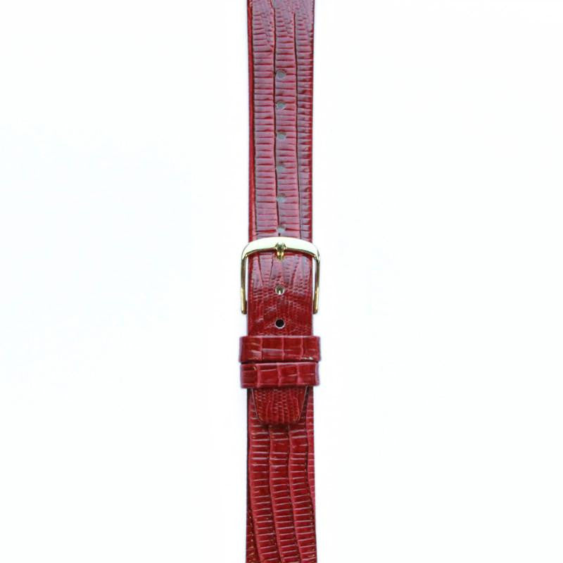 Leather Watchband Large Red Skin with Silver Clasp