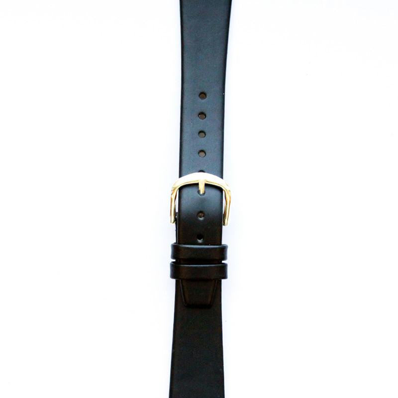 Leather Watchband Small Black Gold Buckle