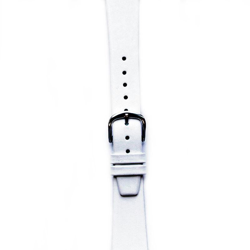 Leather Watchband Small White Silver Buckle