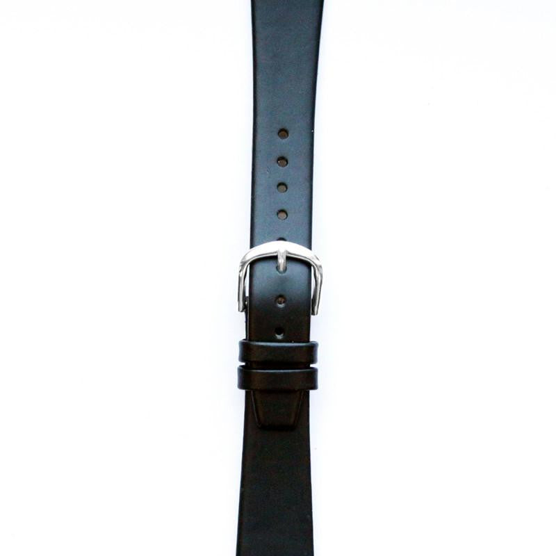 Leather Watchband Small Black Silver Buckle