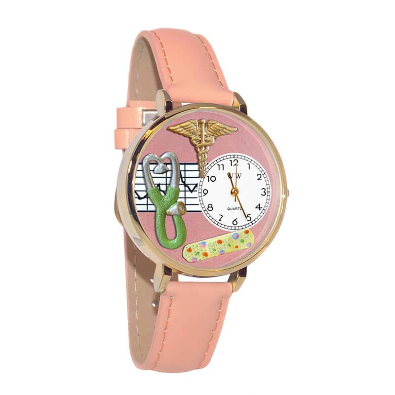 Nurse 2 Pink Watch in Gold (Large)