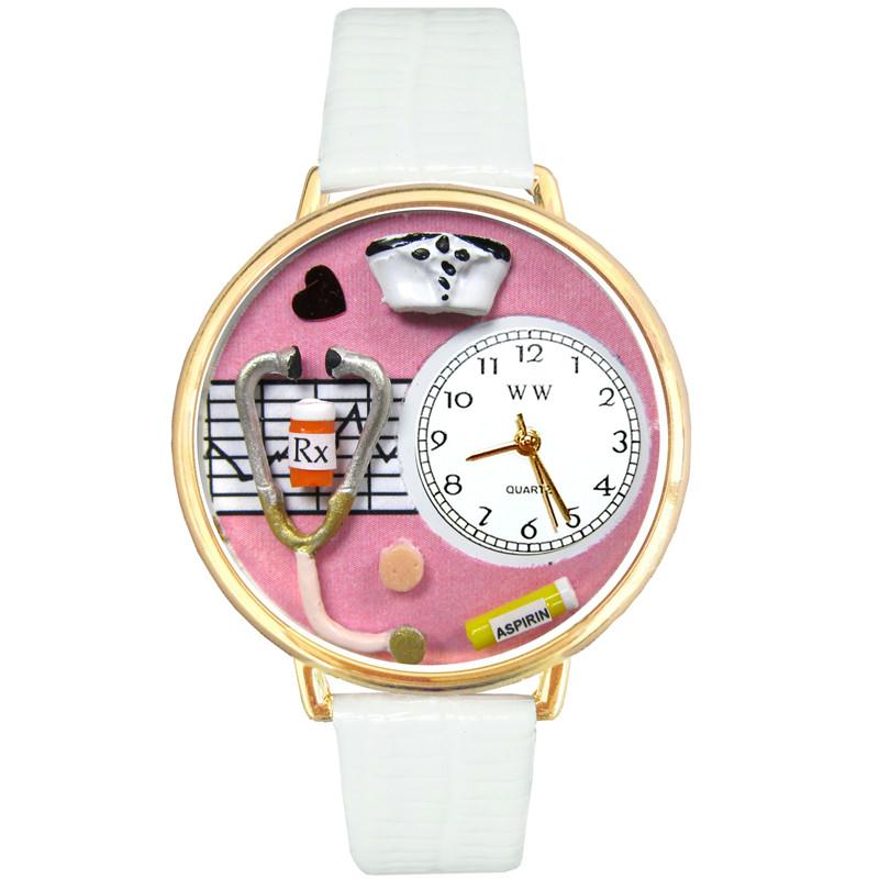 Nurse Pink Watch in Gold (Large)