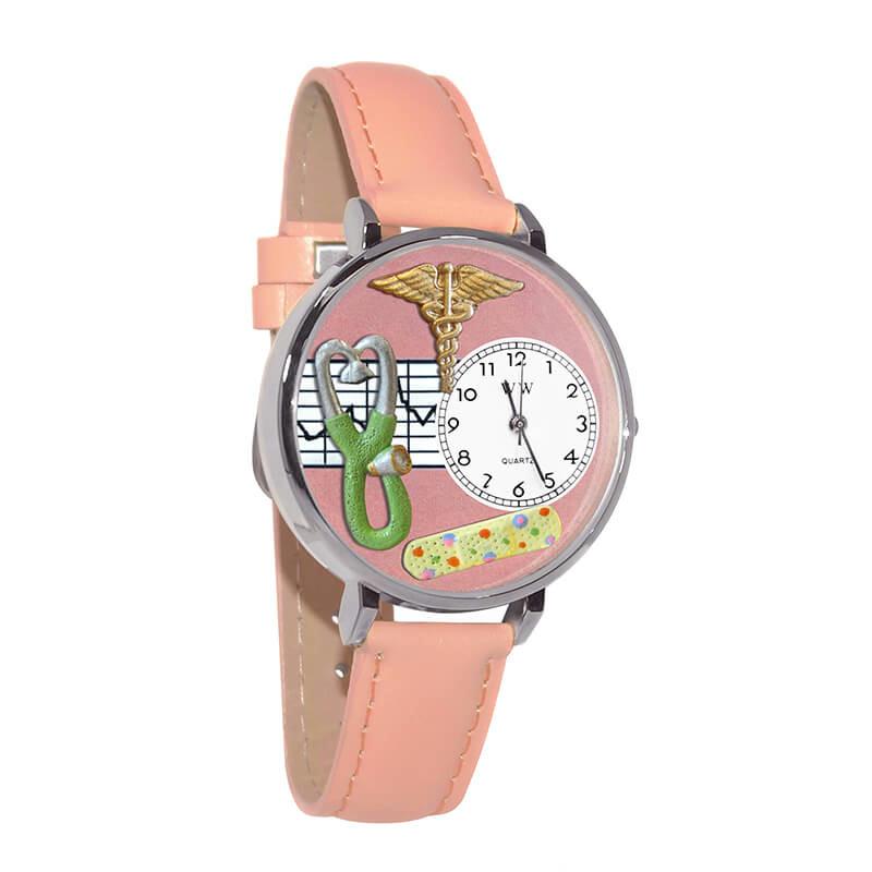 Nurse 2 Pink Watch in Silver (Large)